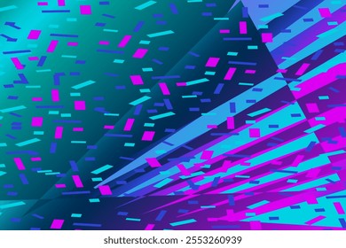 Falling confetti abstract background in retro neon colors vector illustration. Happy geometric trendy graphic design for greeting card banner poster event celebration flyer party invitation cover