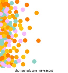 Falling confetti. Bright Background of Multicolored Confetti. Square Card, Cover and Frame. Vector Isolated Confetti on White Background Pattern. Template Background Orange, Yellow, Blue, Pink Colors.