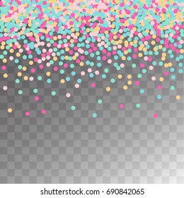 Falling Confetti. Bright Background of Multicolored Confetti. Square Card and Frame. Vector Isolated Confetti on White Background Pattern. Template for Holiday Designs, Invitation, Birthday, Wedding.