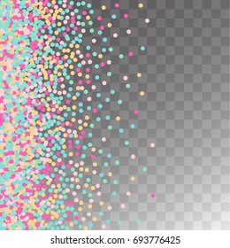 Cae Confetti.Fondo brillante de Confetti multicolor. Tarjeta cuadrada y marco. Confetti aislado vectorial sobre patrón de fondo blanco. Plantilla para diseños de vacaciones, invitación, cumpleaños, boda.