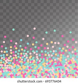 Falling Confetti. Bright Background of Multicolored Confetti. Square Card and Frame. Vector Isolated Confetti on White Background Pattern. Template for Holiday Designs, Invitation, Birthday, Wedding.