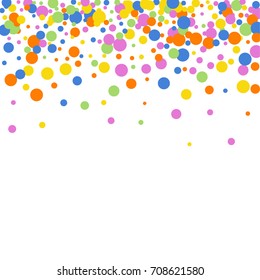 Falling Confetti. Bright Background of Multicolored Confetti. Square Card and Frame. Vector Isolated Confetti on White Background Pattern. Template for Holiday Designs, Invitation, Birthday, Wedding.