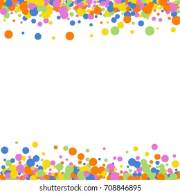 Falling Confetti. Bright Background of Multicolored Confetti. Square Card and Frame. Vector Isolated Confetti on White Background Pattern. Template for Holiday Designs, Invitation, Birthday, Wedding.