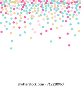 Falling Confetti. Bright Background of Multicolored Confetti. Square Card and Frame. Vector Isolated Confetti on White Background Pattern. Template for Holiday Designs, Invitation, Birthday, Wedding.