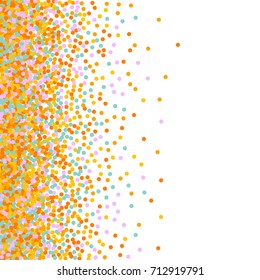 Falling confetti. Bright Background of Multicolored Confetti. Square Card, Cover and Frame. Vector Isolated Confetti on White Background Pattern. Template Background Orange, Yellow, Blue, Pink Colors.