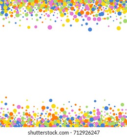 Falling Confetti. Bright Background of Multicolored Confetti. Square Card and Frame. Vector Isolated Confetti on White Background Pattern. Template for Holiday Designs, Invitation, Birthday, Wedding.