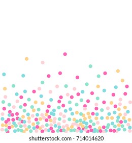 Falling Confetti. Bright Background of Multicolored Confetti. Square Card and Frame. Vector Isolated Confetti on White Background Pattern. Template for Holiday Designs, Invitation, Birthday, Wedding.