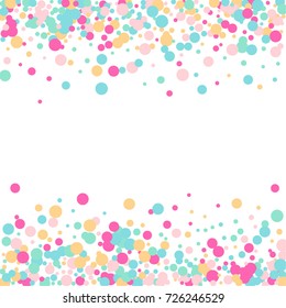 Falling Confetti. Bright Background of Multicolored Confetti. Square Card and Frame. Vector Isolated Confetti on White Background Pattern. Template for Holiday Designs, Invitation, Birthday, Wedding.