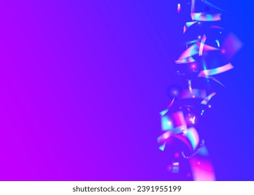 Falling Confetti. Digital Foil. Blur Banner. Laser Christmas Wallpaper. Purple Shiny Texture. Hologram Effect. Surreal Art. Transparent Background. Violet Falling Confetti