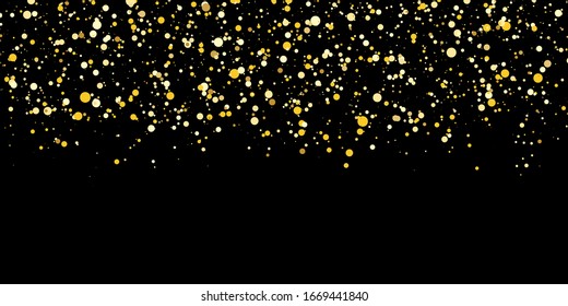 Cae confetti. Fondo del punto de polka dorado.Textura de brillo dorado. Ilustración vectorial.