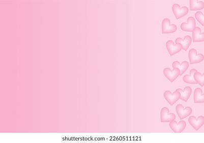 Falling Confetti of Heart Shape on a Pastel Pink Background. Love Symbol. Simple Romantic Vector Illustration ideal for Banner, Flyer, Cover. No text. Border Made of Tiny Hearts.