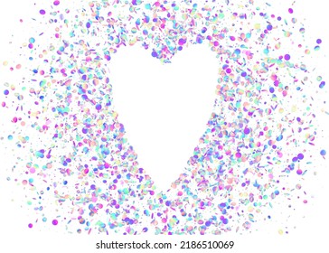 Falling Confetti. Holographic Texture. Retro Carnaval Serpentine. Bright Foil. Flying Art. Blue Laser Background. Shiny Banner. Neon Effect. Purple Falling Confetti