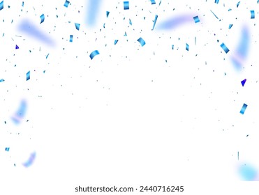 Falling confetti isolated border . Shiny gold flying tinsel decoration design. Blurred element. Holiday,