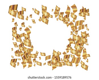 Falling confetti isolated on white background. Vector illustration. New particles. Golden festive, luxury, bright, chaotic elements for birthday celebrate, party, holidays and celebrations.