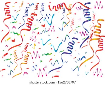Falling confetti isolated on white background. Vector illustration. Decorative particles. Red, green, yellow, blue, golden, pink, orange and violet elements for holidays and celebrations.