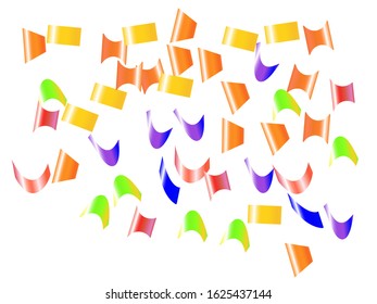 Falling confetti isolated on white background. Vector illustration. New particles. Red, green, yellow, blue, golden, pink, orange and violet elements for holidays and celebrations.