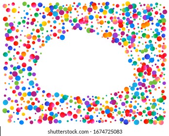 Falling confetti isolated on white background. Graphic particles. Vector illustration. Red, green, yellow, blue, golden, pink, orange and violet festive circles for holidays and celebrations.