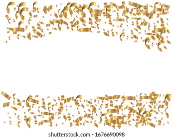 Falling confetti isolated on white background. New particles. Vector illustration. Golden festive, luxury, bright, chaotic elements for birthday celebrate, party, holidays and celebrations.