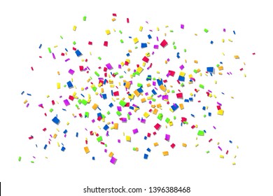 Falling confetti isolated white background. Abstract design element festive party, Christmas holiday, Happy New Year celebration. Bright decoration, paper tinsel. Birthday decor Vector illustration