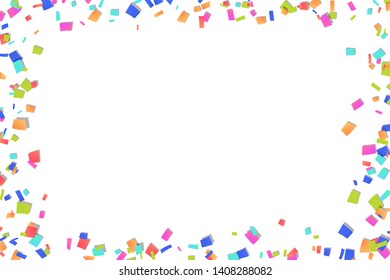 Falling confetti isolated white background. Abstract design element festive party, Christmas holiday, Happy New Year celebration. Bright decoration, paper tinsel. Birthday decor Vector illustration