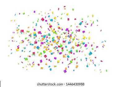 Falling confetti isolated white background. Abstract design element festive party, Christmas holiday, Happy New Year celebration. Bright decoration, paper tinsel. Birthday decor Vector illustration