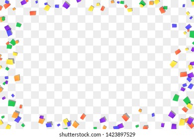 Falling confetti isolated white transparent background. Abstract design element festive party, Christmas holiday, New Year celebration. Bright birthday decoration, paper tinsel Vector illustration
