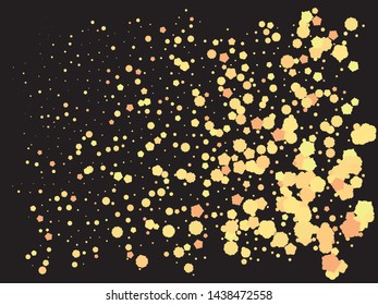 Falling confetti on black background. Vintage element of your design. Vector illustration flyer. Gold luxury festive decoration for holidays and celebrations.