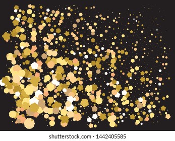 Falling confetti on black background. Fashionable element of your design. Vector illustration art. Gold luxury festive decoration for holidays and celebrations.
