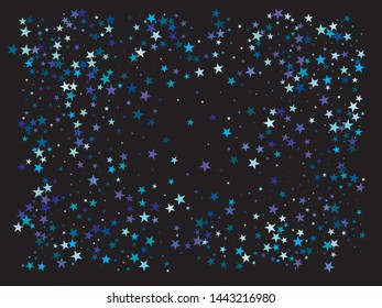 Falling confetti on black background. Vector illustration art. Unusual glitter design's elements. Blue luxury festive decoration for holidays and celebrations.