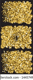 Falling confetti on black background. Vector illustration poster. Random element of design. Gold luxury festive decoration set for holidays and celebrations.