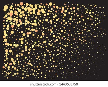 Falling confetti on black background. Vector illustration theme. Vintage element of your design. Gold luxury festive decoration for holidays and celebrations.