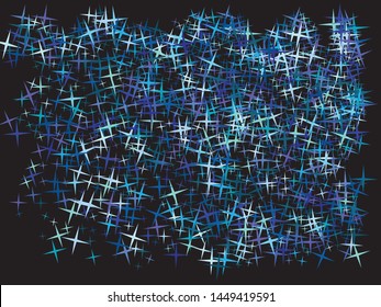 Falling confetti on black background. Decorative glitter design's elements. Vector illustration poster. Blue luxury festive decoration for holidays and celebrations.