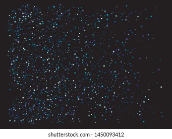 Falling confetti on black background. Vector illustration backdrop. Graphic glitter design's elements. Blue luxury festive decoration for holidays and celebrations.