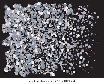 Falling confetti on black background. Vector illustration theme. Fashionable element of design. Silver luxury festive decoration for holidays and celebrations.