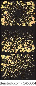 Falling confetti on black background. Fashionable element of design. Vector illustration art. Gold luxury festive decoration set for holidays and celebrations.