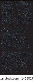 Falling confetti on black background. Vector illustration vintage. Vibrant cosmic glitter elements for your design. Blue set of invitation templates, background images, posters or greeting cards.