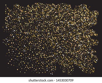 Falling confetti on black background. Random element for your design. Vector illustration concept. Gold luxury festive decoration for holidays and celebrations.