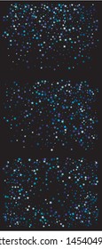 Falling confetti on black background. Vector illustration art. Magic cosmic glitter elements for your design. Blue set of invitation templates, background images, posters or greeting cards.