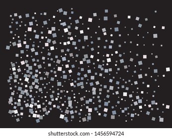 Falling confetti on black background. Vibrant element of design. Vector illustration concept. Silver luxury festive decoration for holidays and celebrations.