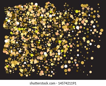 Falling confetti on black background. Stylish element of your design. Vector illustration space. Gold luxury festive decoration for holidays and celebrations.