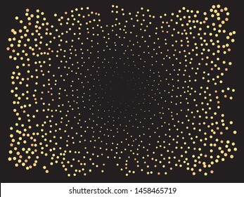 Falling confetti on black background. Magic element of your design. Vector illustration art. Gold luxury festive decoration for holidays and celebrations.