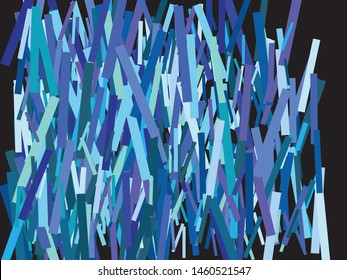 Falling confetti on black background. Vector illustration art. Fashionable element of design. Blue luxury festive decoration for holidays and celebrations.