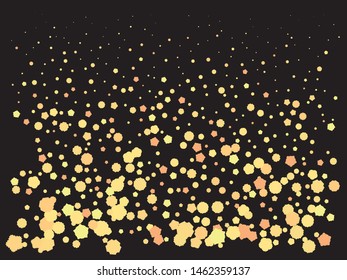 Falling confetti on black background. Vector illustration poster. Stylish element of your design. Gold luxury festive decoration for holidays and celebrations.
