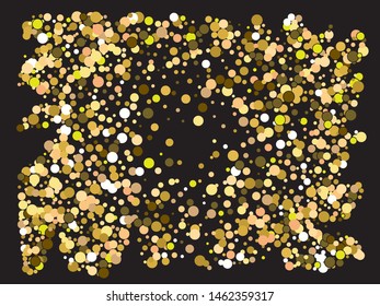 Falling confetti on black background. Vector illustration space. Decorative element of your design. Gold luxury festive decoration for holidays and celebrations.