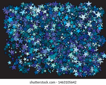 Falling confetti on black background. Vector illustration concept. Vintage glitter design's elements. Blue luxury festive decoration for holidays and celebrations.