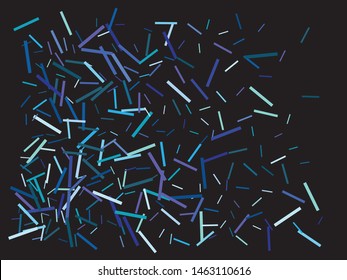 Falling confetti on black background. Magic element of design. Vector illustration surprise. Blue luxury festive decoration for holidays and celebrations.