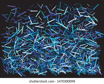 Falling confetti on black background. Random element of design. Vector illustration object. Blue luxury festive decoration for holidays and celebrations.