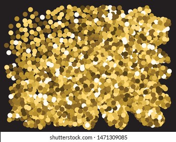 Falling confetti on black background. Vector illustration poster. New element of your design. Gold luxury festive decoration for holidays and celebrations.