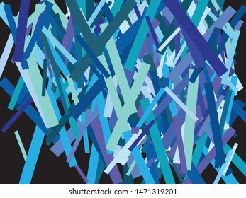 Falling confetti on black background. Vector illustration vintage. Graphic element of design. Blue luxury festive decoration for holidays and celebrations.