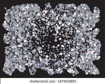 Falling confetti on black background. Vector illustration concept. Stylish element of design. Silver luxury festive decoration for holidays and celebrations.